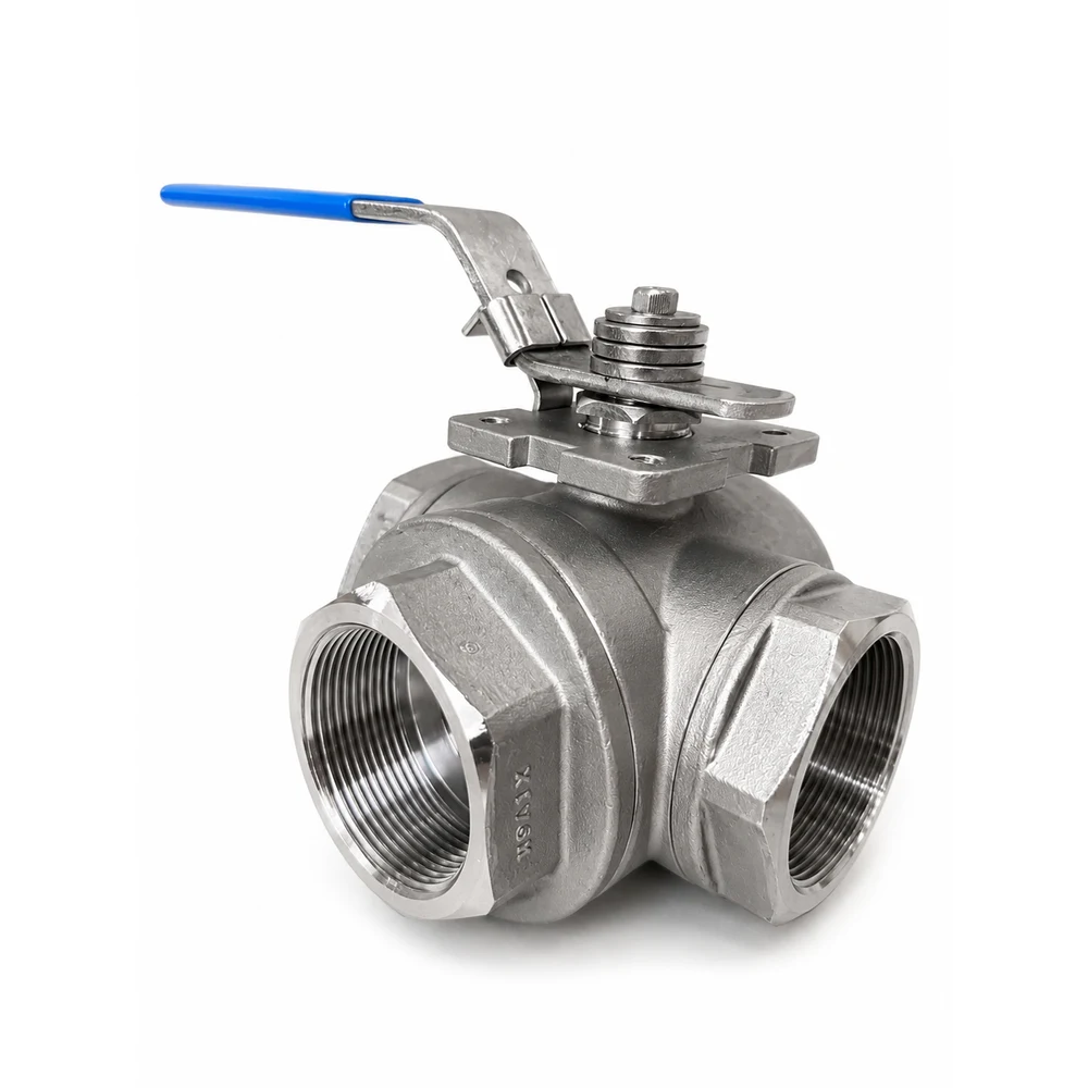 Manual 3-way ball valve, 316 stainless steel, T-port L-port, 1000 WOG