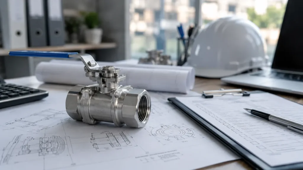 Stainless steel ball valve on piping drawings with a valve selection checklist