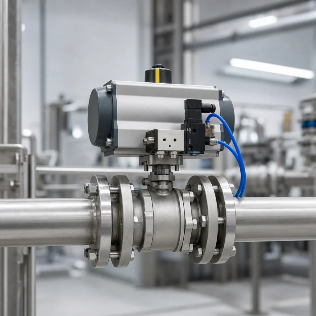 Stainless steel pneumatic ball valve with rack-and-pinion actuator