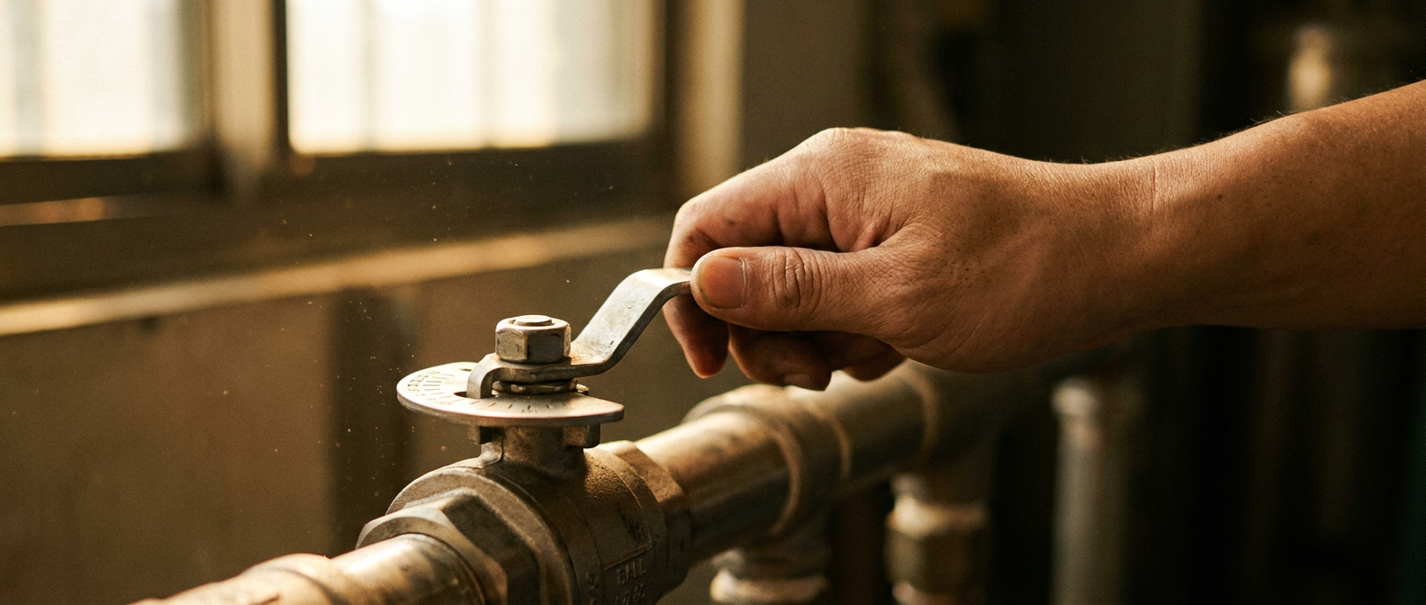 Hand setting a graduated-handle ball valve to a partial-open notch for repeatable flow