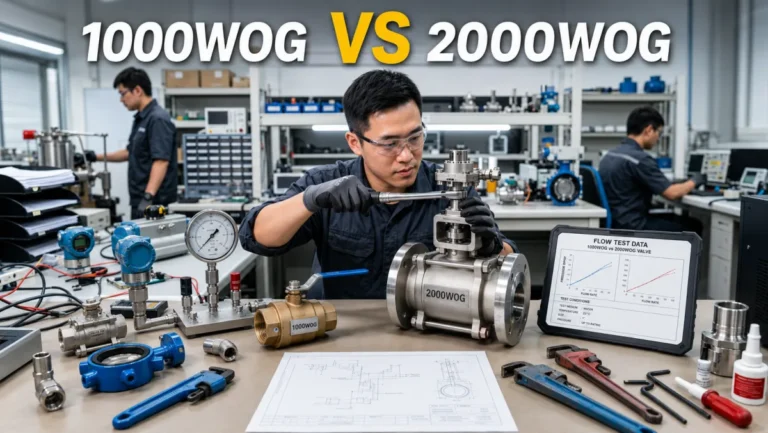 Comparing 1000 WOG and 2000 WOG pressure ratings in a valve test workshop