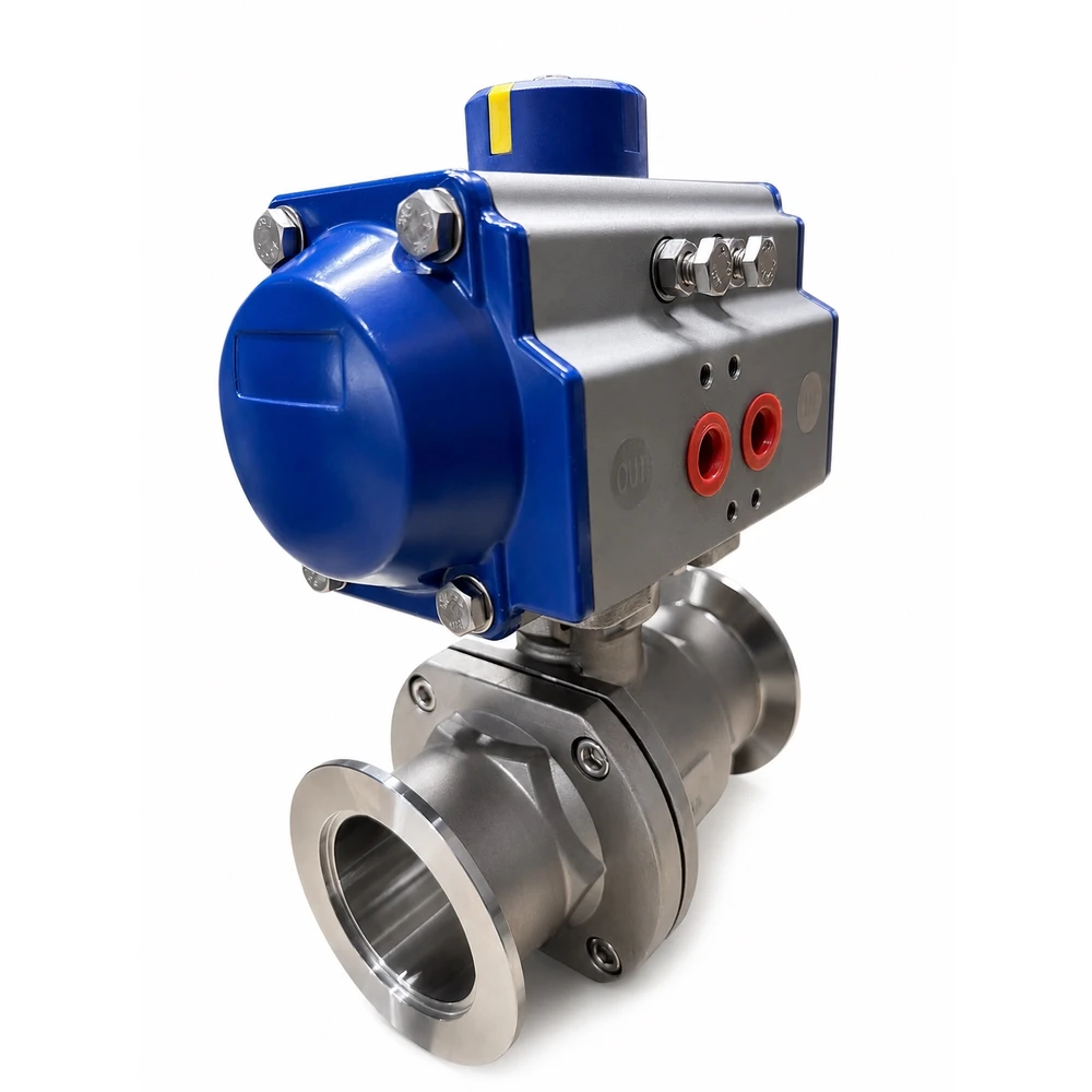 Válvula de bola neumática de acero inoxidable 316 con extremos de sujeción ISO-KF de NW50